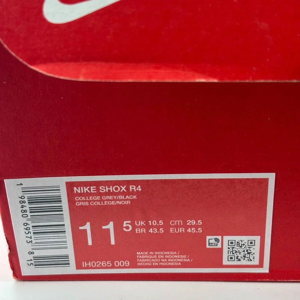 Nike Shox R4 Mens 11.5 College Grey Black IH0265-009 Y2K Running Athletic Shoes